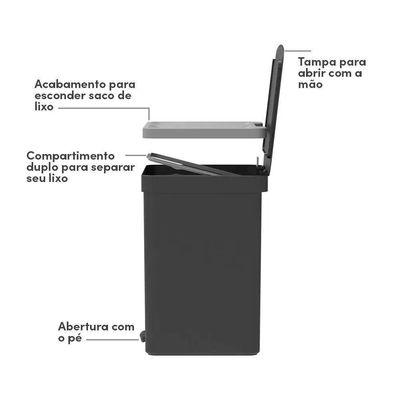 Lixeira Com Pedal Trium 30 L Com Duplo Compartimento Preto