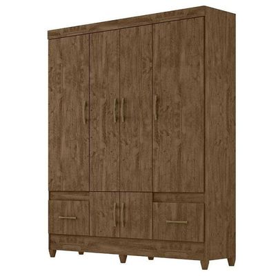 Guarda Roupa Casal Ms912 Com Cômoda Vênus Com Pés E Armário Multiuso New íris Castanho Wood – Moval