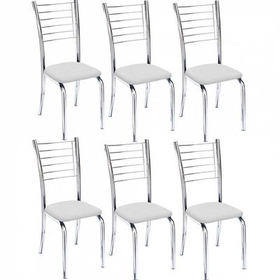 Kit 6 Cadeiras Iara Cromada para Cozinha corino Branco