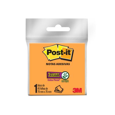 Bloco Adesivo Post It 3M Laranja 76x76mm 45 Folhas