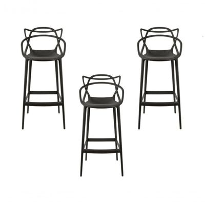 Kit - 3 X Banquetas Médias Masters Allegra - 66 Cm - Preto
