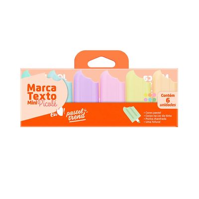 Marcador de Texto Leonora Mini Picolé Pastel Trend com 6 Cores