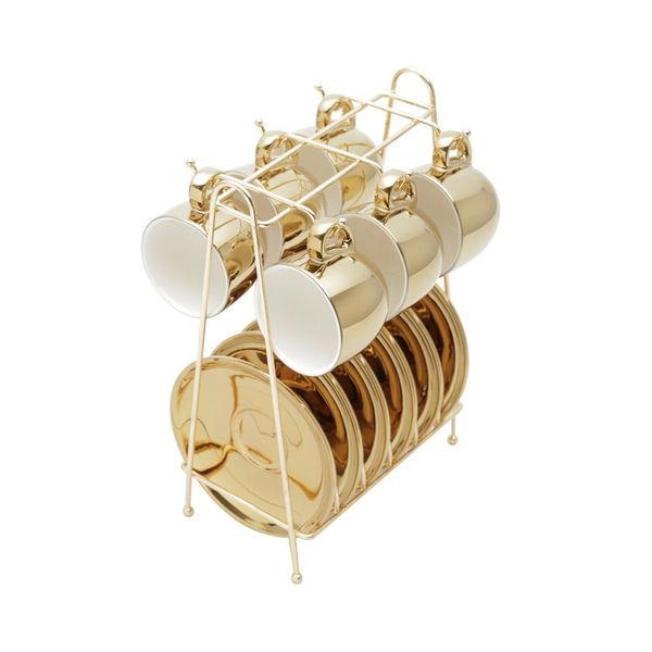 Conjunto de Xícaras de Café Wolff em Porcelana Branco e Dourado 6 Peças 90ml