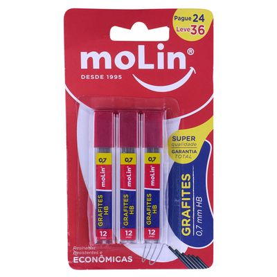 Grafite HB Molin 0.7mm 3 Tubos com 12 Unidades