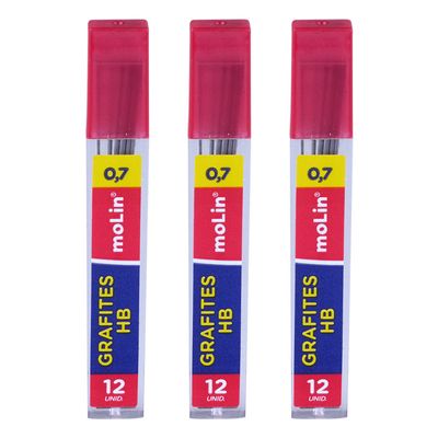 Grafite HB Molin 0.7mm 3 Tubos com 12 Unidades
