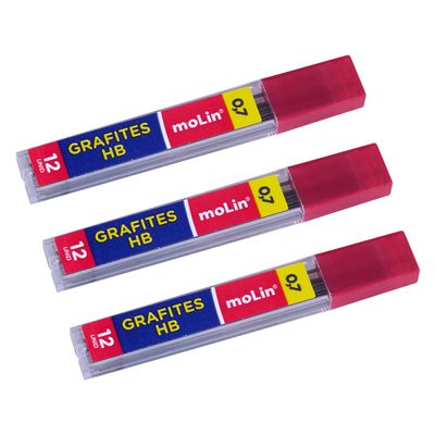 Grafite HB Molin 0.7mm 3 Tubos com 12 Unidades