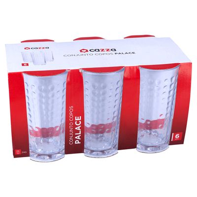 Jogo de Copos Cazza Palace em Vidro 6 Peças 240ml