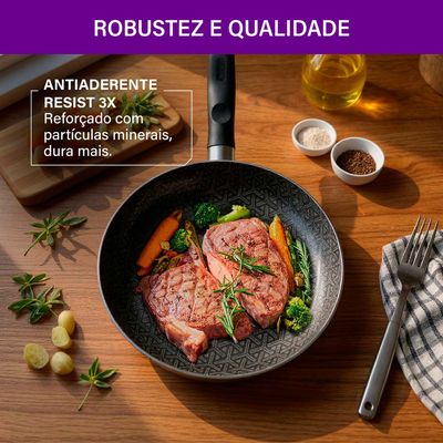 Frigideira Antiaderente Robusta Rochedo Cinza 24cm