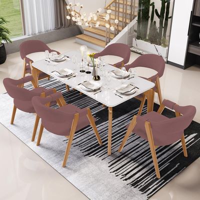 Kit 02 Cadeiras de Jantar e Estar Living Estofada Nadja L02 Suede Rosê - Lyam Decor