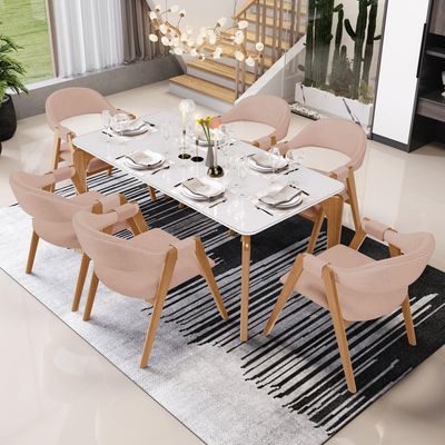 Kit 02 Cadeiras de Jantar e Estar Living Estofada Nadja L02 Linho Rosê - Lyam Decor