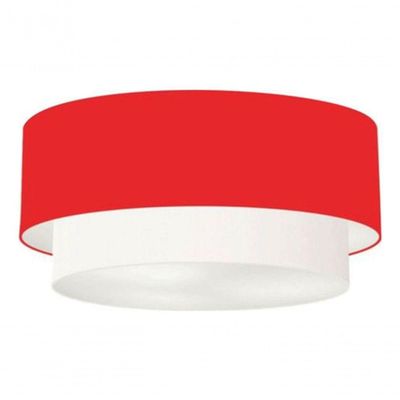 Plafon Duplo Cilíndrico Vivare Md-3024 Cúpula Tecido 60x50cm - Bivolt 127/220v Vermelho-branco