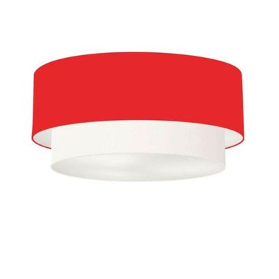 Plafon Duplo Cilíndrico Vivare Md-3024 Cúpula Tecido 60x50cm - Bivolt 127/220v Vermelho-branco