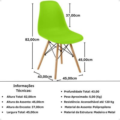 Conjunto 10 Cadeiras Charles Eames Eiffel Wood Base Madeira - Verde