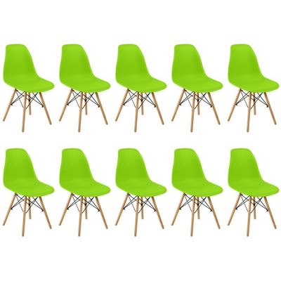 Conjunto 10 Cadeiras Charles Eames Eiffel Wood Base Madeira - Verde
