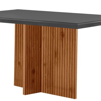 Mesa Para Sala De Jantar Olimpia 120cm Em Mdf E Vidro Grafite Imbuia Ripado Grafite