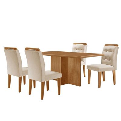 Mesa Olimpia 120 Mdf Com 4 Cadeiras Carol Veludo Creme Naturalle