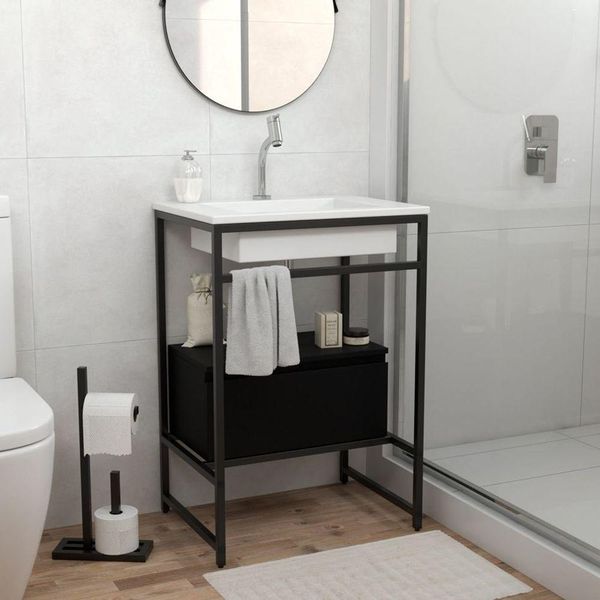 Gabinete Para Banheiro Iron Black Com Gaveteiro 60x45cm Branco Fosco