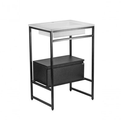 Gabinete Para Banheiro Iron Black Com Gaveteiro 60x45cm Branco Fosco