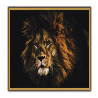 Quadro Decorativo Leao Realista Africana Motivacao Grande 70cm Dourado Moldura Sala Consultorio