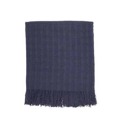 Manta Xale Rubi 1,70m X 1,40m Com Franja Para Sofá Cama 100% Algodão 01 Peça - Azul Marinho