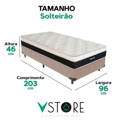 Cama Box Solteirão Bege Colchão Dallas Molas Vstore 96x188