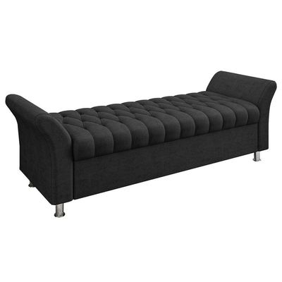 Recamier Puff Estofado Casal 140 Cm ágata Veludo Preto