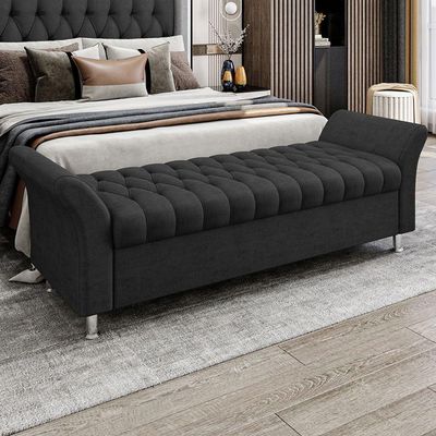 Recamier Puff Estofado Casal 140 Cm ágata Veludo Preto