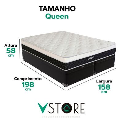 Cama Box Baú Queen E Colchão Dallas Molas V-store Preto