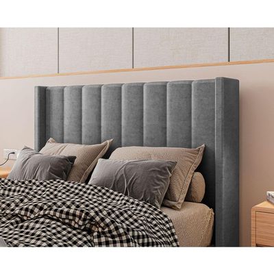 Cabeceira Estofada Casal 140 Cm Turquesa Veludo Cinza