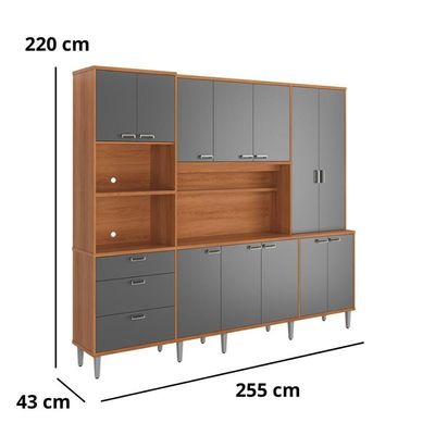 Cozinha Compacta Pulse - 2,60m 12 Portas E 3 Gavetas - Lukaliam Móveis Jequitiba-grafite Jequitiba-grafite