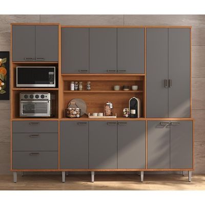 Cozinha Compacta Pulse - 2,60m 12 Portas E 3 Gavetas - Lukaliam Móveis Jequitiba-grafite Jequitiba-grafite