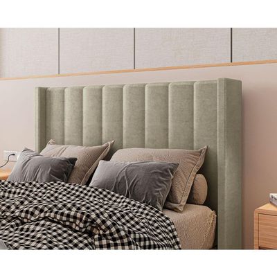 Cabeceira Estofada Casal 140 Cm Turquesa Veludo Bege