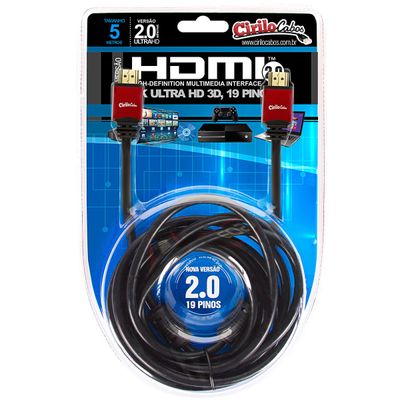 Cabo HDMI 2.0, 19 Pinos 4K, Ultra HD, 3D - 5 Metros