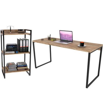 Kit Mesa Para Escritório com Estante Office Estilo Industrial Form C01 150 cm Carvalho - Lyam Decor