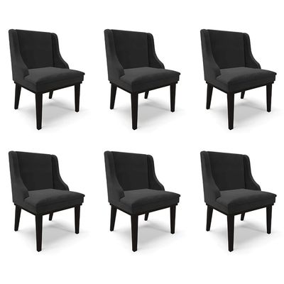 Kit 6 Cadeiras Decorativas Sala de Jantar Base Fixa de Madeira Firenze Veludo Preto G19 - Gran Belo