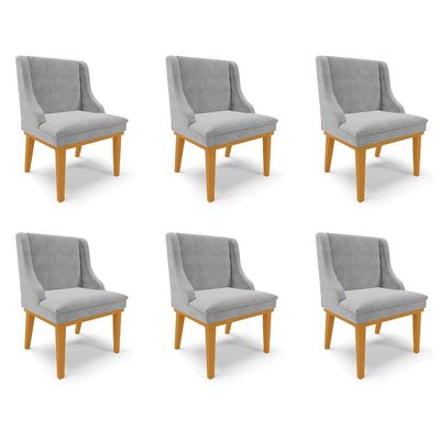 Kit 6 Cadeiras Decorativas Sala de Jantar Base Fixa de Madeira Firenze Suede Cinza/Castanho G19 - Gran Belo