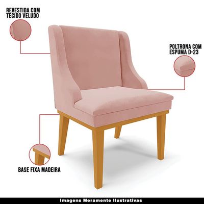 Kit 5 Cadeiras Decorativas Sala de Jantar Base Fixa de Madeira Firenze Veludo Rose/Castanho G19 - Gran Belo