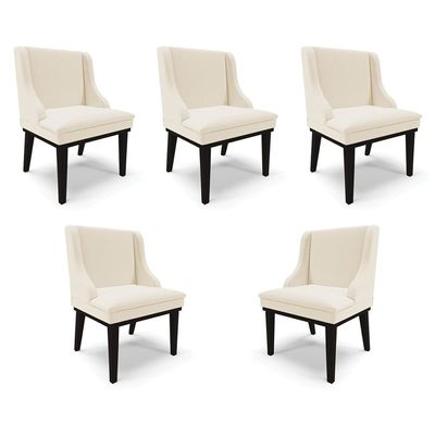 Kit 5 Cadeiras Decorativas Sala de Jantar Base Fixa de Madeira Firenze Linho Bege/Preto G19 - Gran Belo