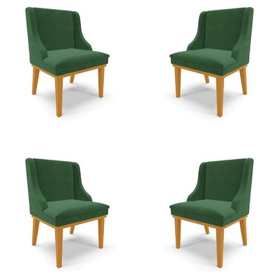 Kit 4 Cadeiras Decorativas Sala de Jantar Base Fixa de Madeira Firenze Veludo Verde Esmeralda/Castanho G19 - Gran Belo