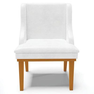 Cadeira Decorativa Sala de Jantar Base Fixa de Madeira Firenze PU Branco Brilho/Castanho G19 - Gran Belo