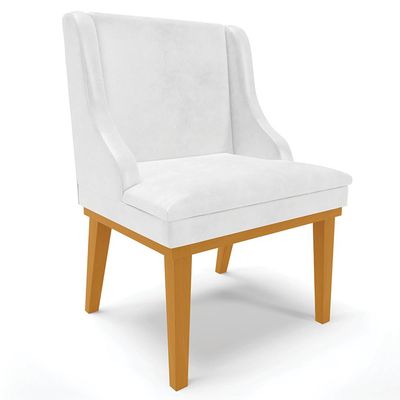 Cadeira Decorativa Sala de Jantar Base Fixa de Madeira Firenze PU Branco Brilho/Castanho G19 - Gran Belo