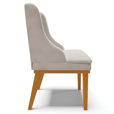 Cadeira Decorativa Sala de Jantar Base Fixa de Madeira Firenze Veludo Cinza/Castanho G19 - Gran Belo