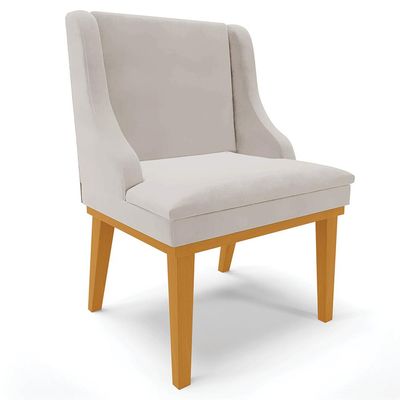 Cadeira Decorativa Sala de Jantar Base Fixa de Madeira Firenze Veludo Cinza/Castanho G19 - Gran Belo