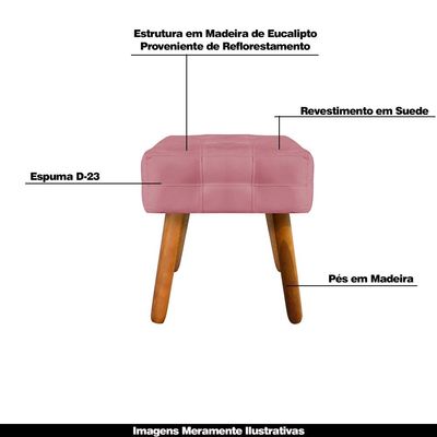 Puff Decorativo Pés Palito Karen Suede Rosê - Gran Belo