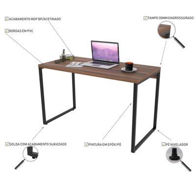 Kit 02 Mesas Para Escritório Home Office Estilo Industrial Form C01 120 cm Nogal - Lyam Decor