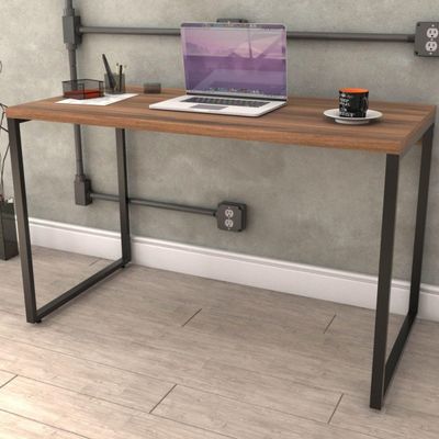 Kit 02 Mesas Para Escritório Home Office Estilo Industrial Form C01 120 cm Nogal - Lyam Decor