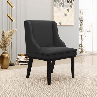 Kit 2 Cadeiras Decorativas Sala de Jantar Base Fixa de Madeira Firenze PU Preto Fosco G19 - Gran Belo