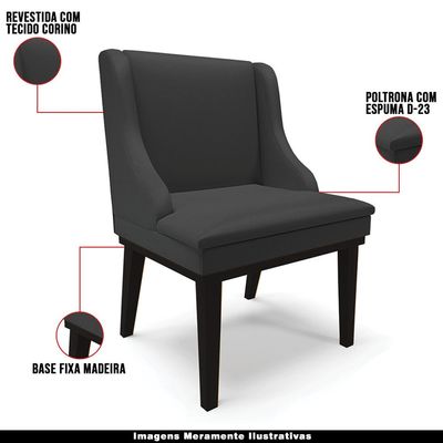 Cadeira Decorativa Sala de Jantar Base Fixa de Madeira Firenze PU Preto Fosco G19 - Gran Belo