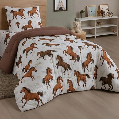 Edredom Mimos Solteiro Dupla Face Malha Manta Soft Cavalo - 100% Algodão