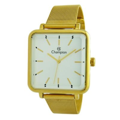 Relógio Champion Feminino Ref: Cn21363h Retangular Mesh Dourado